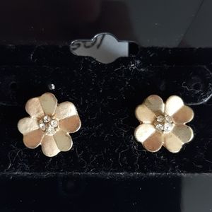 Gold tiny flower blossom with BLING center pierced earrings